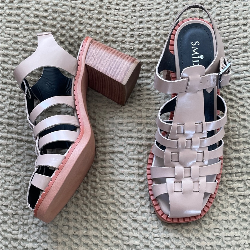 SMIDT Beige Women's Block Heel Sandals